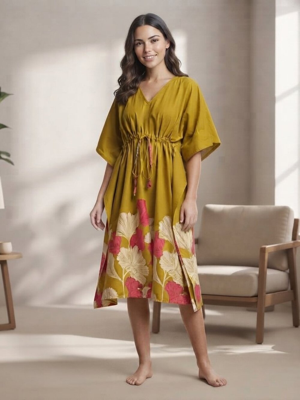 Hand Block Print Cotton Kaftan Dress, Plus Size Kaftan, Floral Maxi Caftan